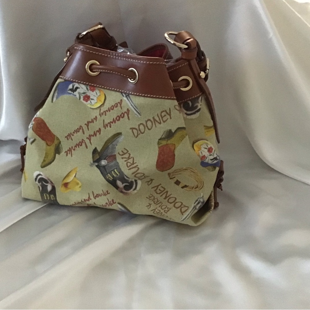 Brown Leather and Cream Printed Backpack with Whimsical Design